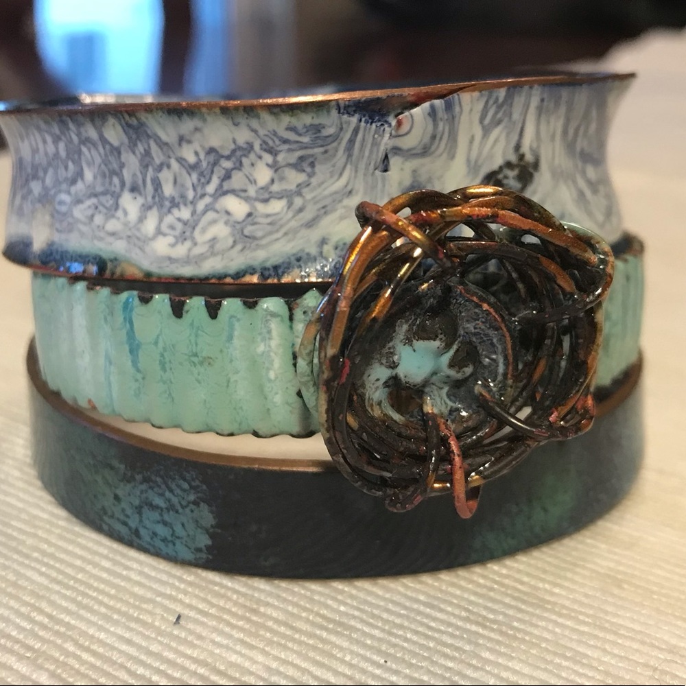 Set of 3 Handcrafted enamel copper bangles.